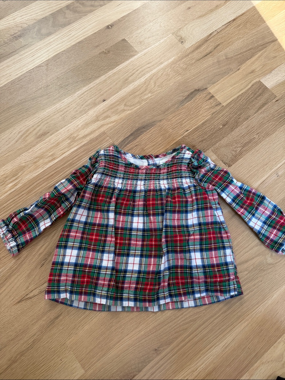 GAP Plaid Smocked Yoke Long-Sleeve Top - Red, Green, White